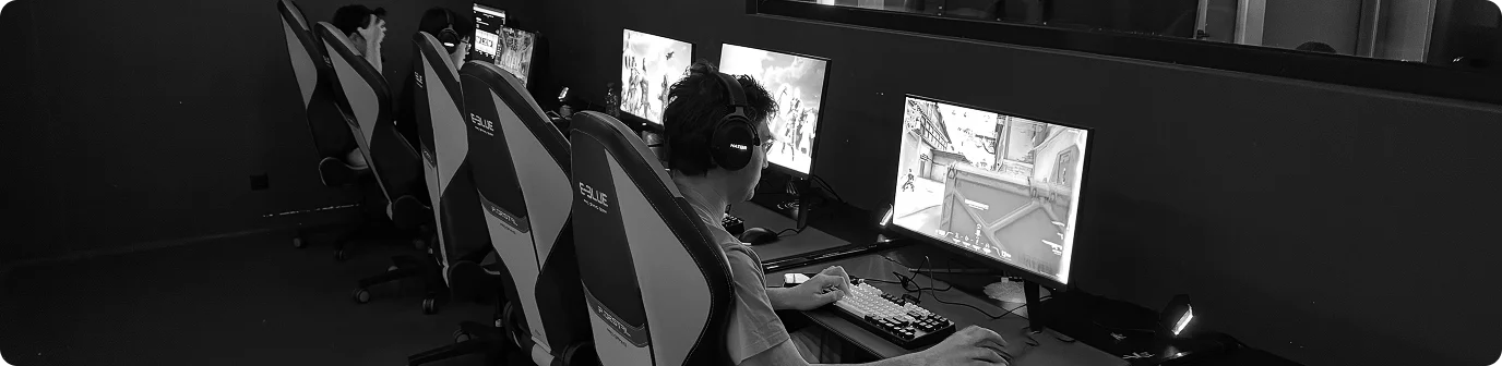 Gaming venue with rows of workstations